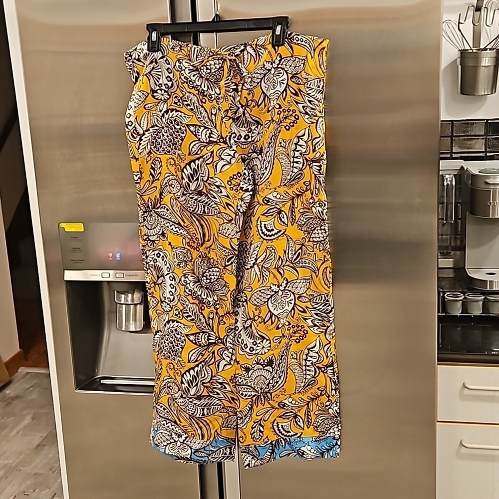 💕TRINA TURK💕 100% Silk Pajama Pants ~ Blue Tropical Botanical Print Small NWT